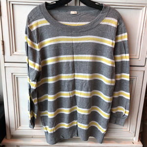 J. Crew Gray Sweater with Yellow and White Stripes